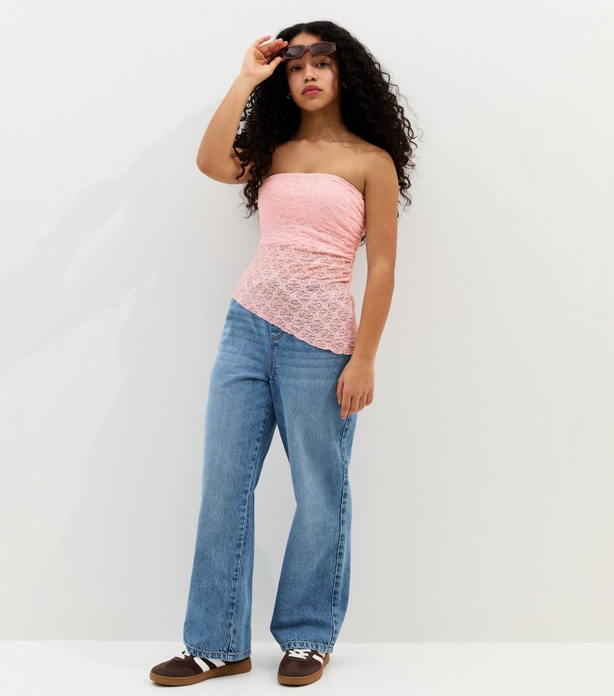 New Look Girls' Light Pink Jersey Lace Asymmetric Bandeau Top New Look - 3