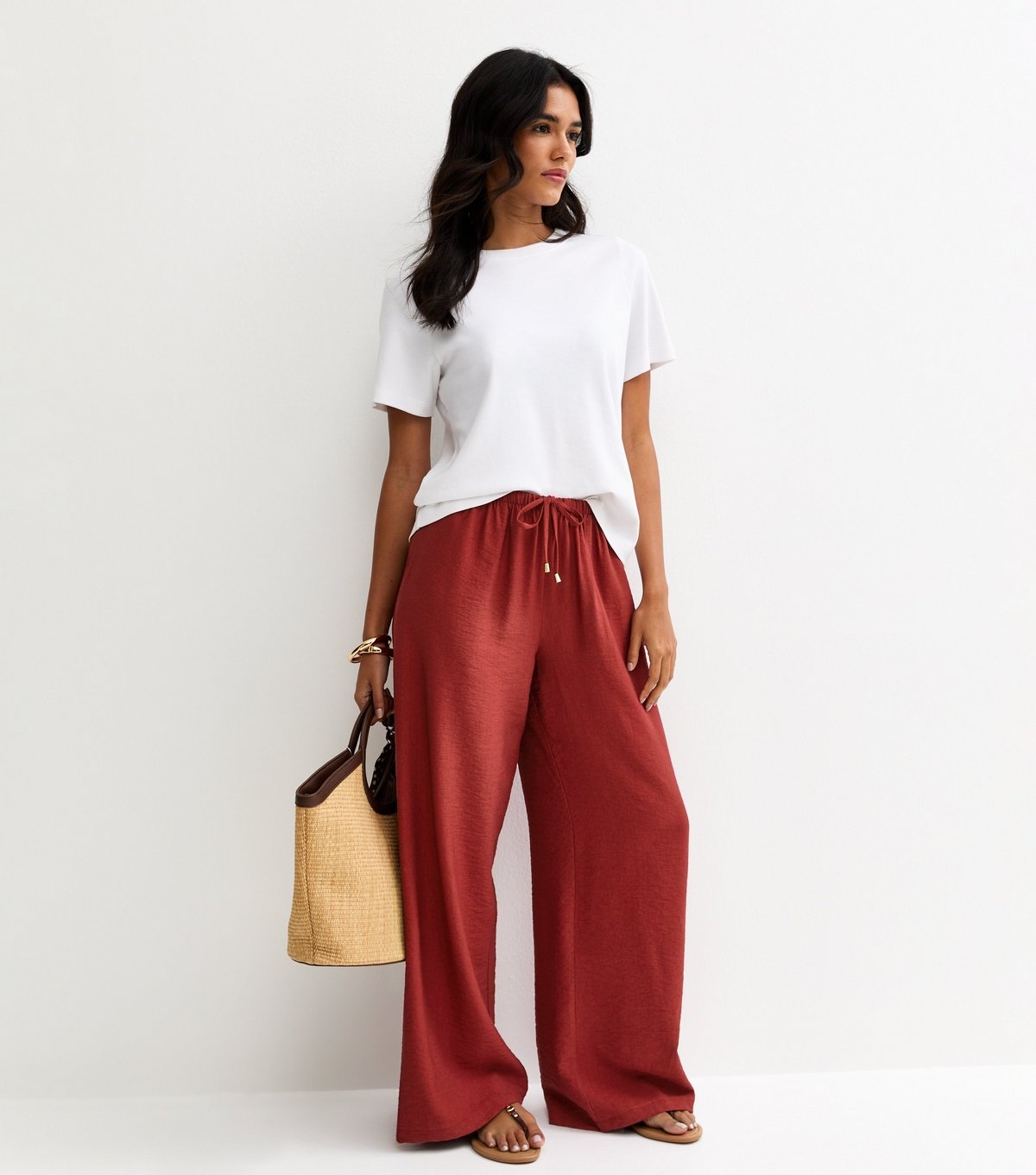 New Look Women's Rust Drawstring Wide Leg Trousers New Look - 4