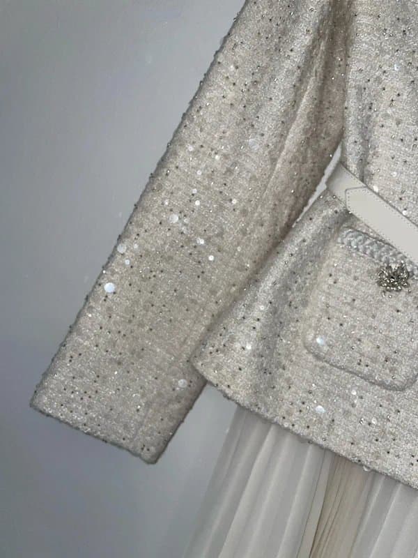 Self-Portrait Self-Portrait Bouclé Sequinned Mini Pleated Summer Dress Size UK 8 RRP £480