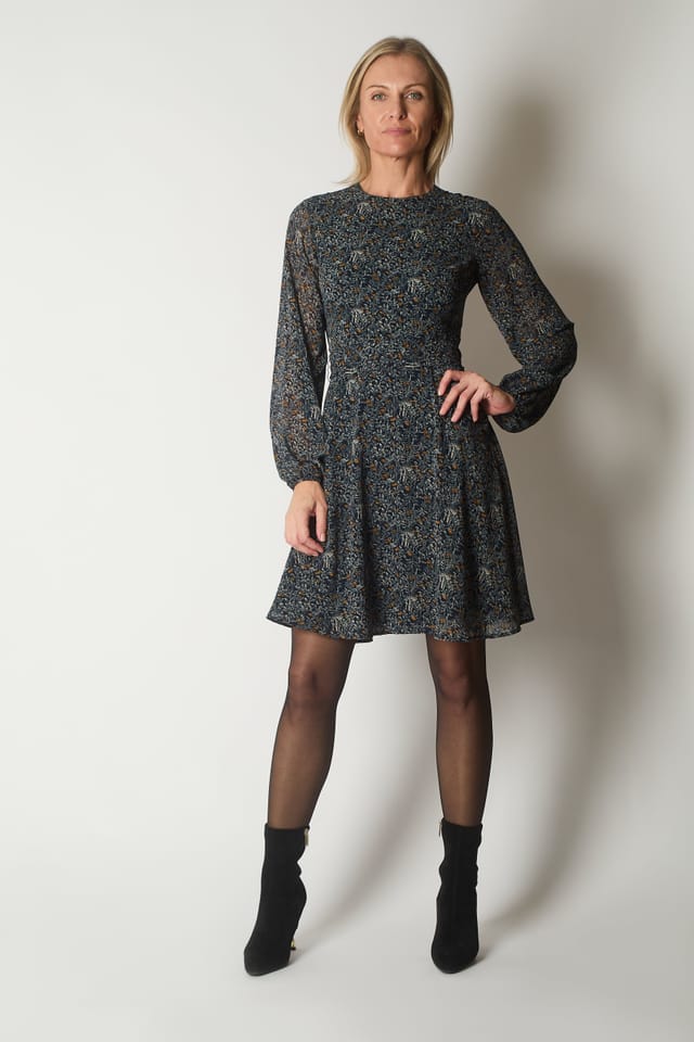 SOLO SOLO Women's Tie-Waist Dress with Nature Print in Navy - 2