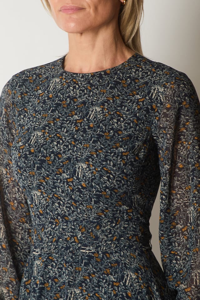 SOLO SOLO Women's Tie-Waist Dress with Nature Print in Navy - 3