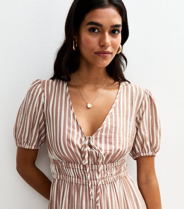 New Look Women's Brown Striped Poplin Midi Dress New Look - 2