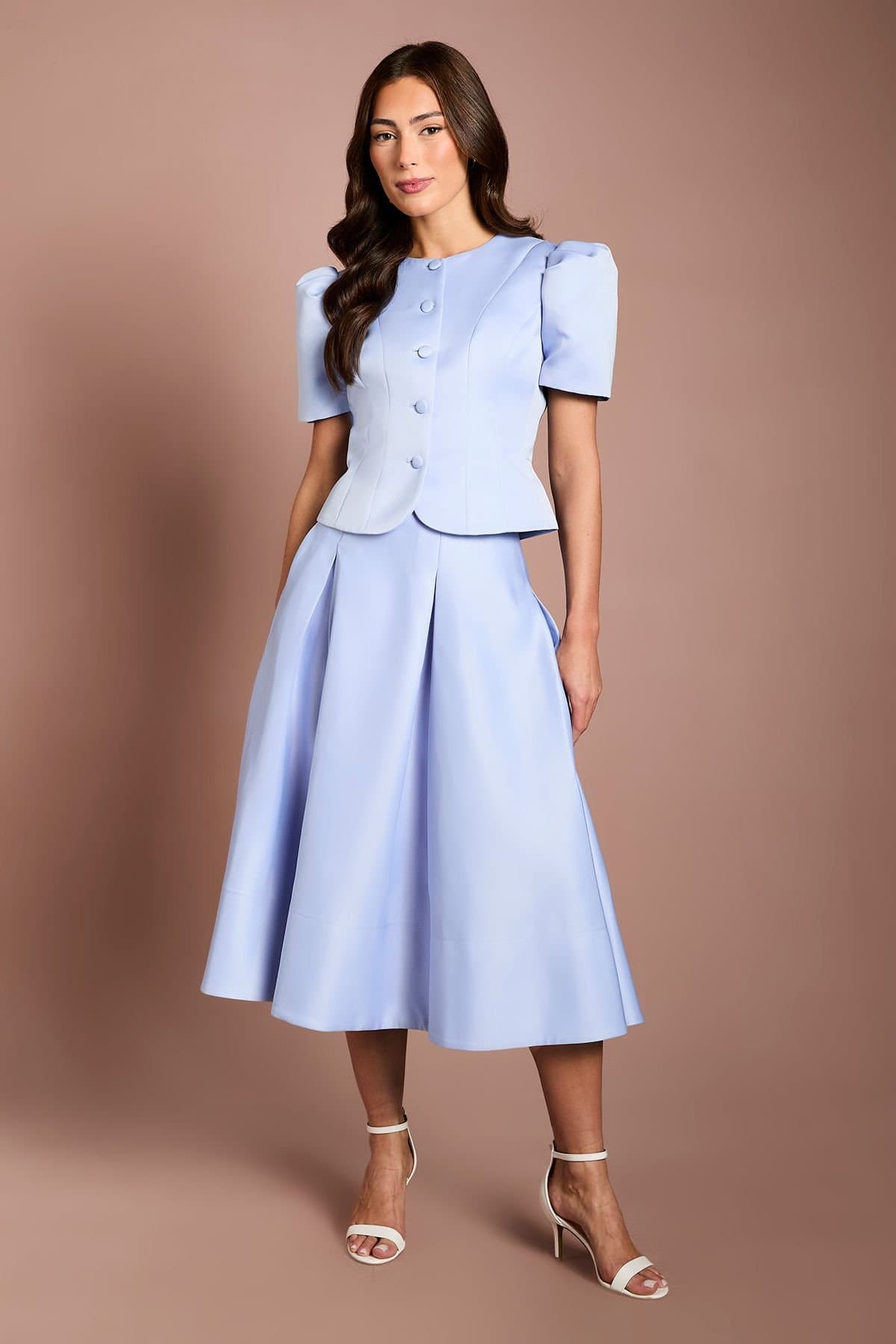 Coast Coast Women's Short Sleeve Button Through Fitted Jacket in Cornflower Blue