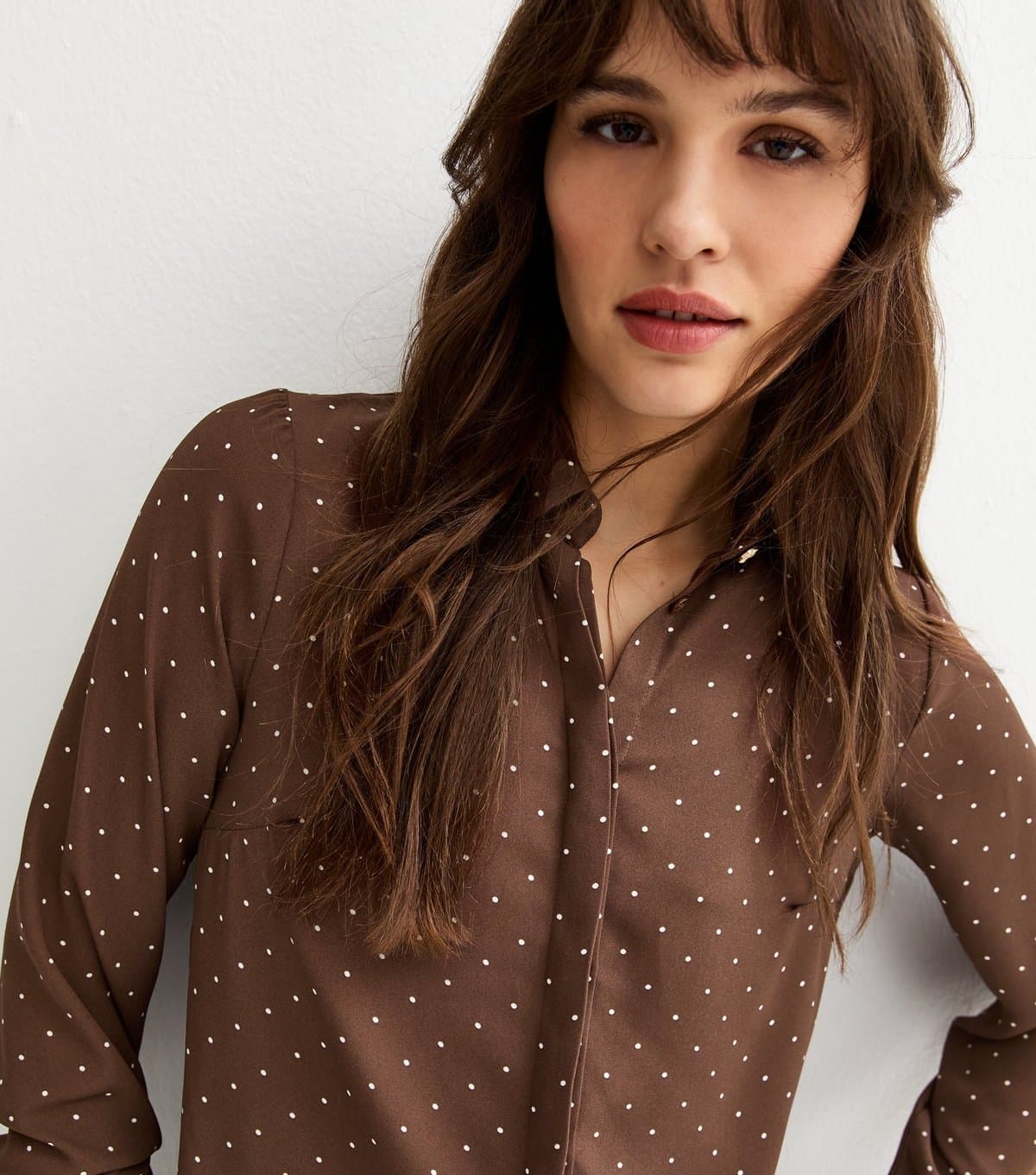 New Look Women's Tall Brown Spotty Button Up Shirt New Look