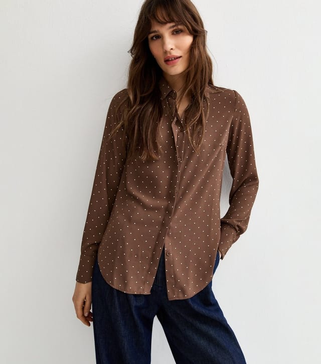 New Look Women's Tall Brown Spotty Button Up Shirt New Look - 2