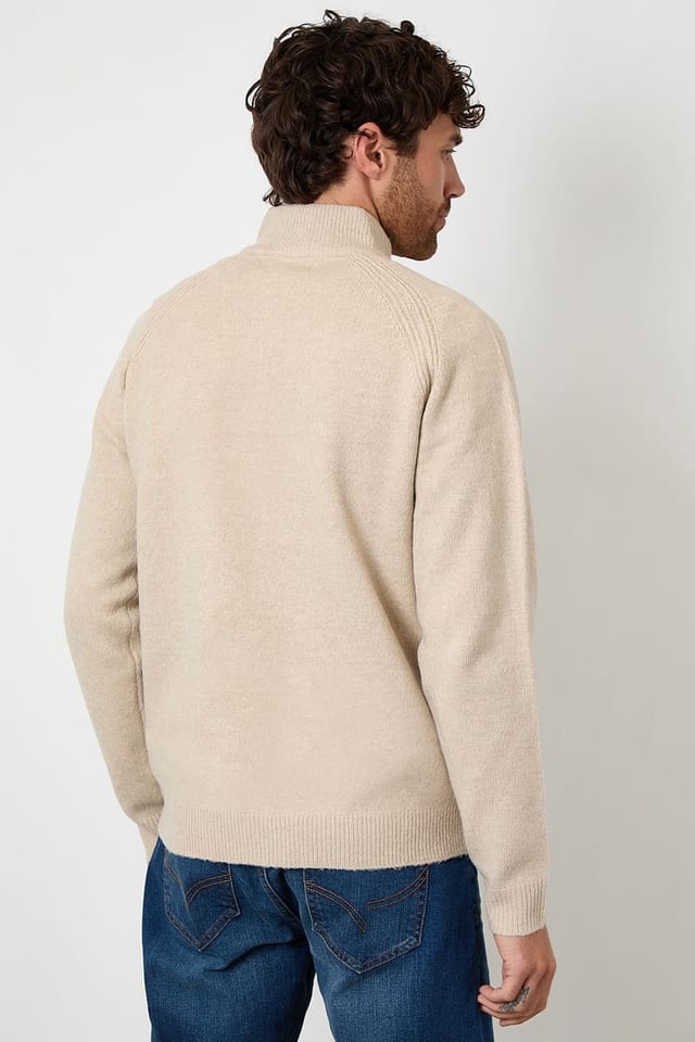 Threadbare Threadbare Men's Raglan Rib Quarter Zip Knitted Jumper in Stone - 2
