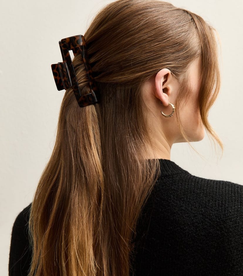 New Look Dark Brown Tortoiseshell Effect Rectangular Hair Claw Clip New Look - 1