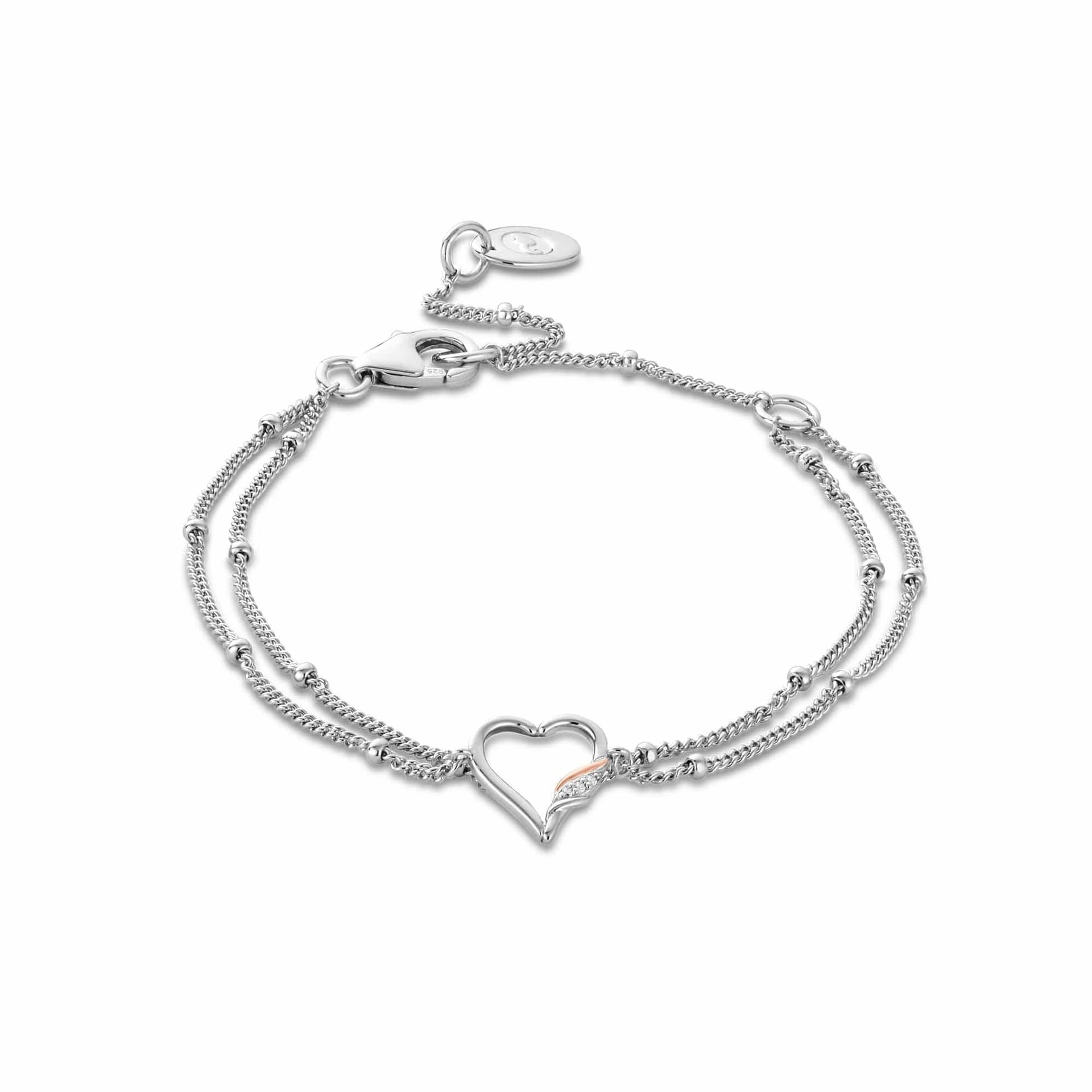 Clogau Clogau Women's Past Present Future Sterling Silver Heart Double-Chain Bracelet with Topaz in Metallics