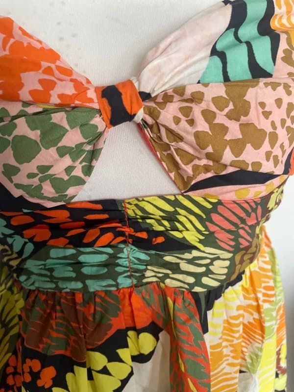 Never Fully Dressed Never Fully Dressed bow tie shoulder mini dress in multi print size 12