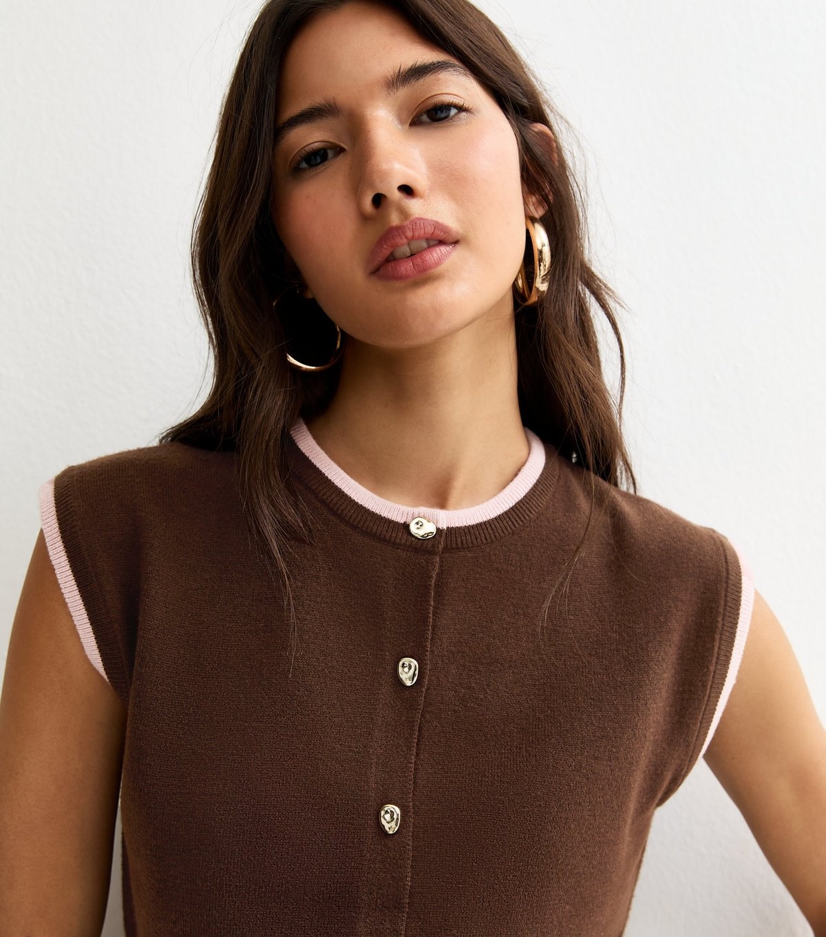 New Look Women's Pink Contrast Trim Knit Waistcoat New Look - 2