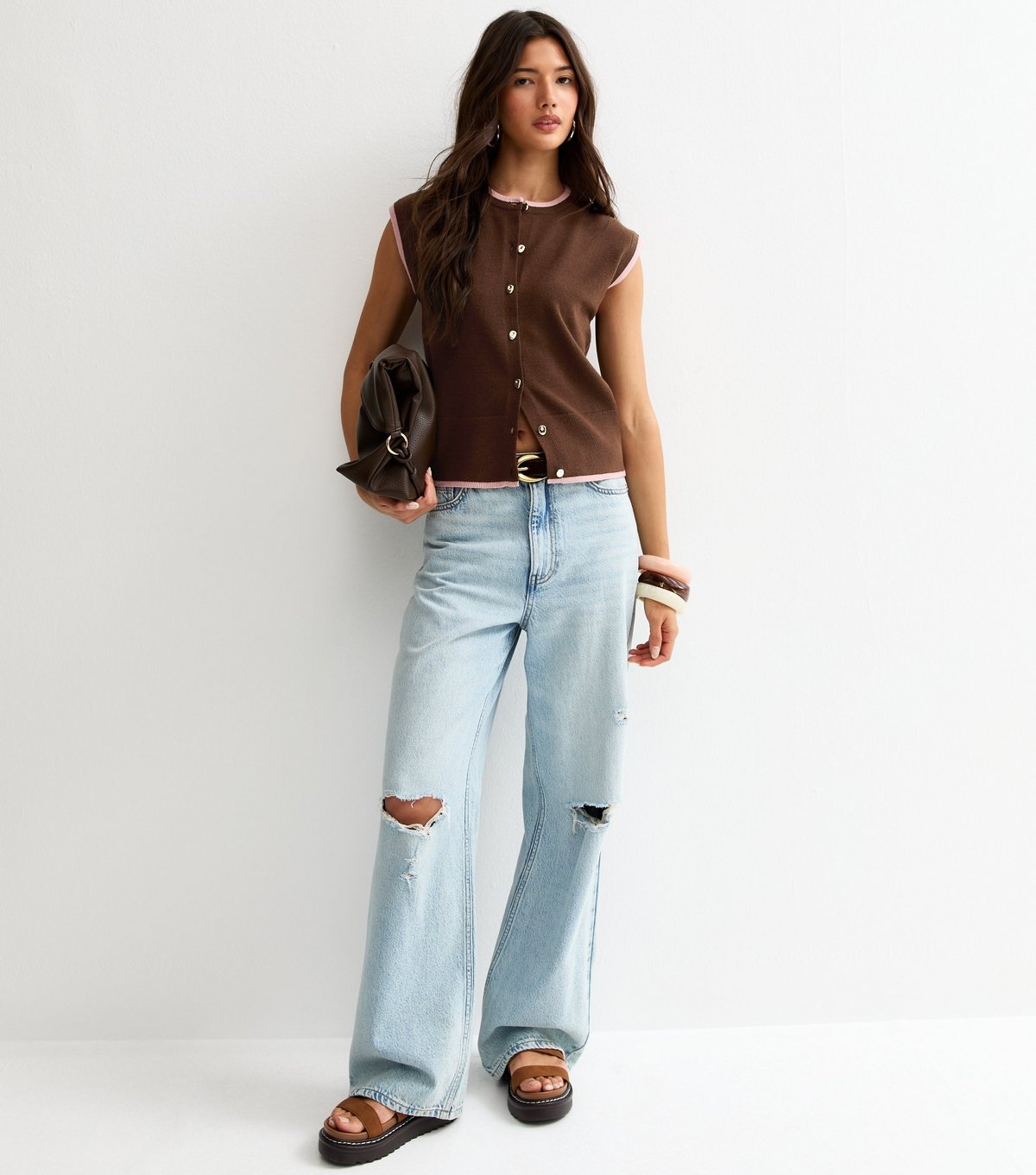 New Look Women's Pink Contrast Trim Knit Waistcoat New Look - 3