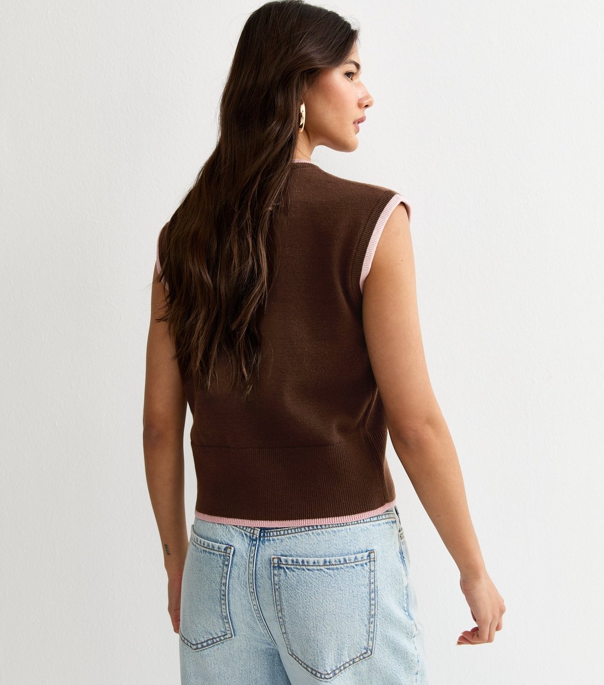 New Look Women's Pink Contrast Trim Knit Waistcoat New Look - 4