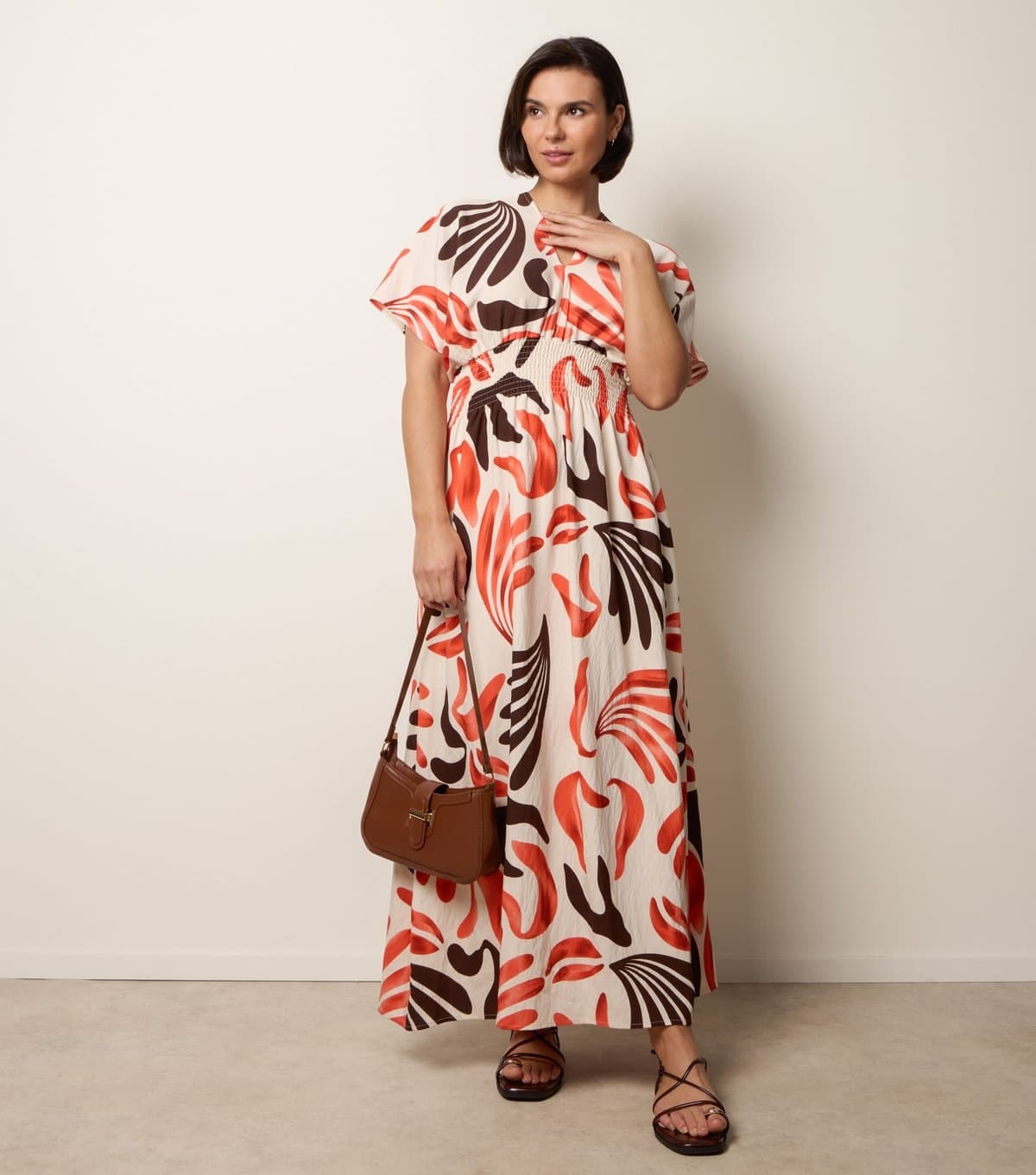 Blue Vanilla Women's Bright Orange Printed Midi Dress Blue Vanilla New Look