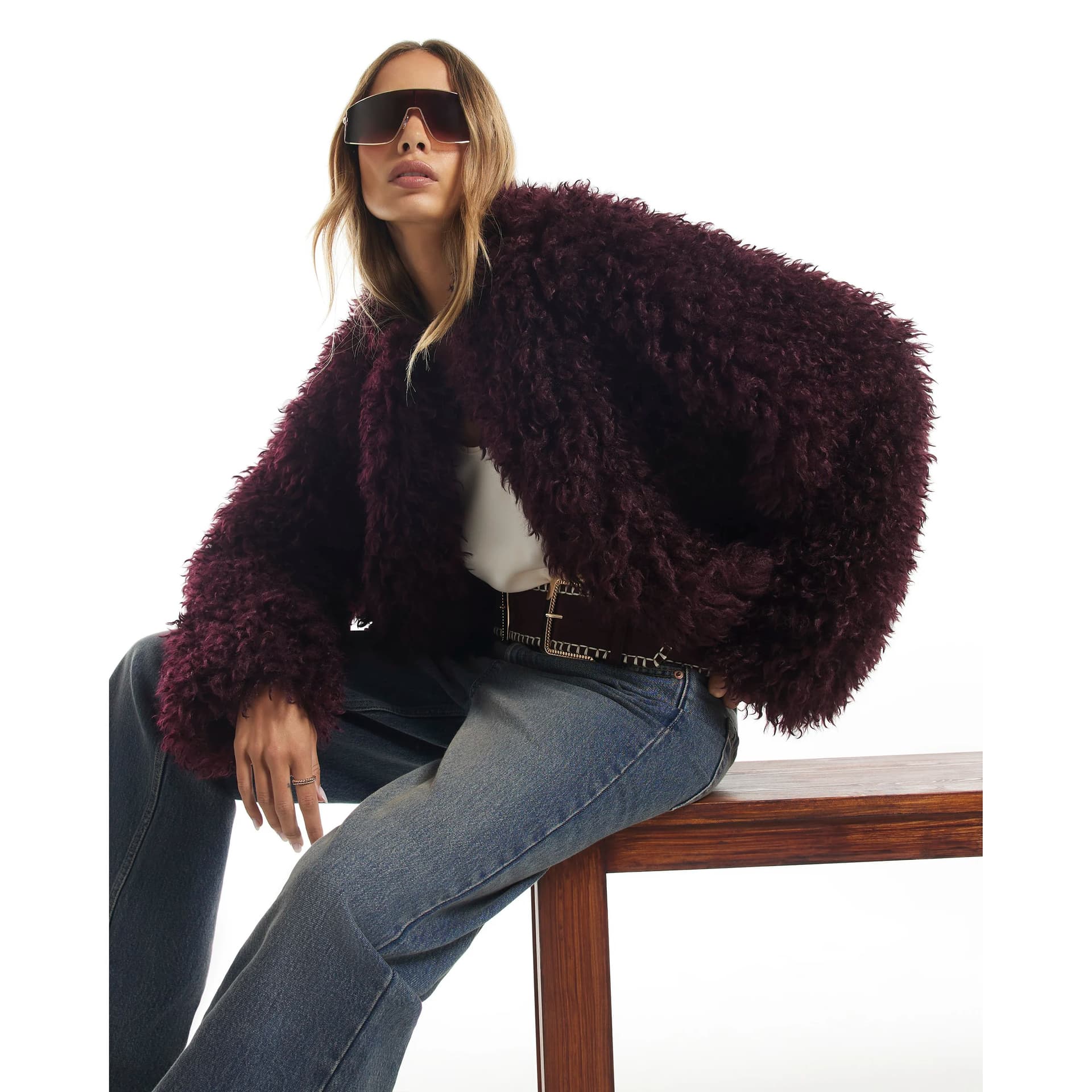 River Island River Island Womens Purple Faux Mongolian Fur Coat