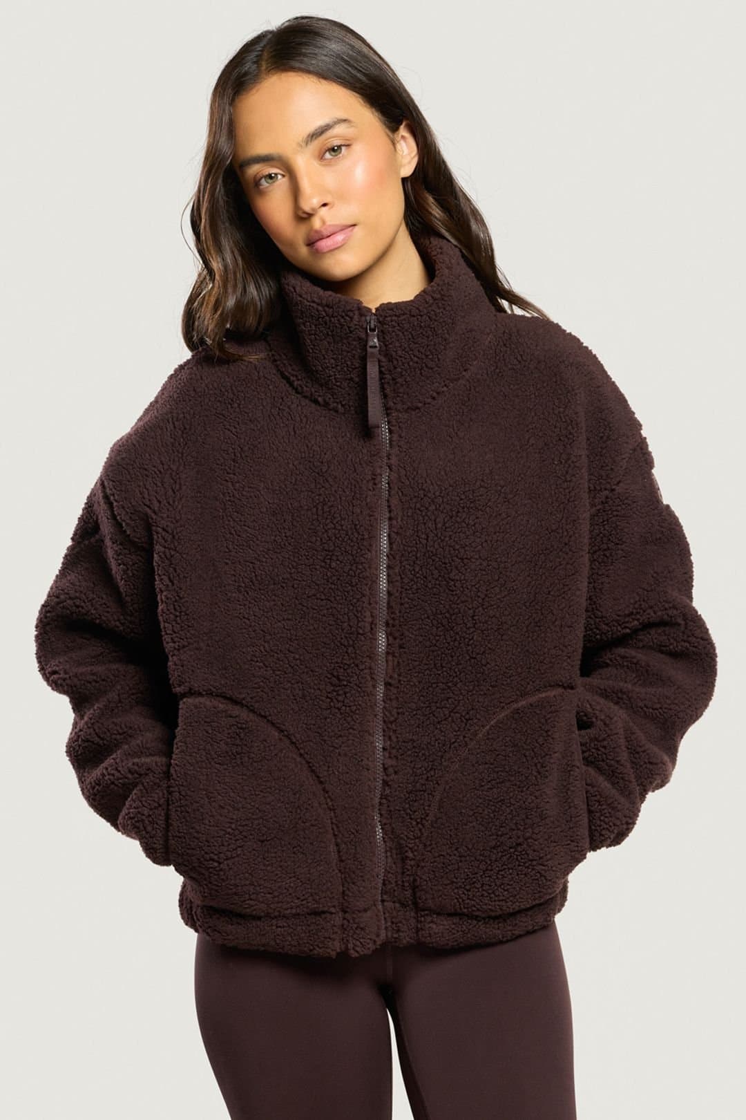 Gym + Coffee Gym + Coffee Women's Industry High Collar Fleece Jacket Mocha in Brown