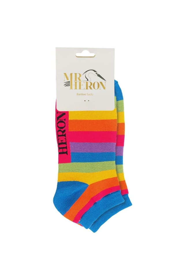 Mr Heron Mr Heron Men's 1 Pack Rainbow Striped Bamboo Trainer Socks - 2
