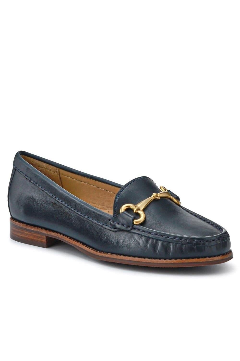 Jones Bootmaker Jones Bootmaker Women's Lorella Leather Heeled Loafers in Navy