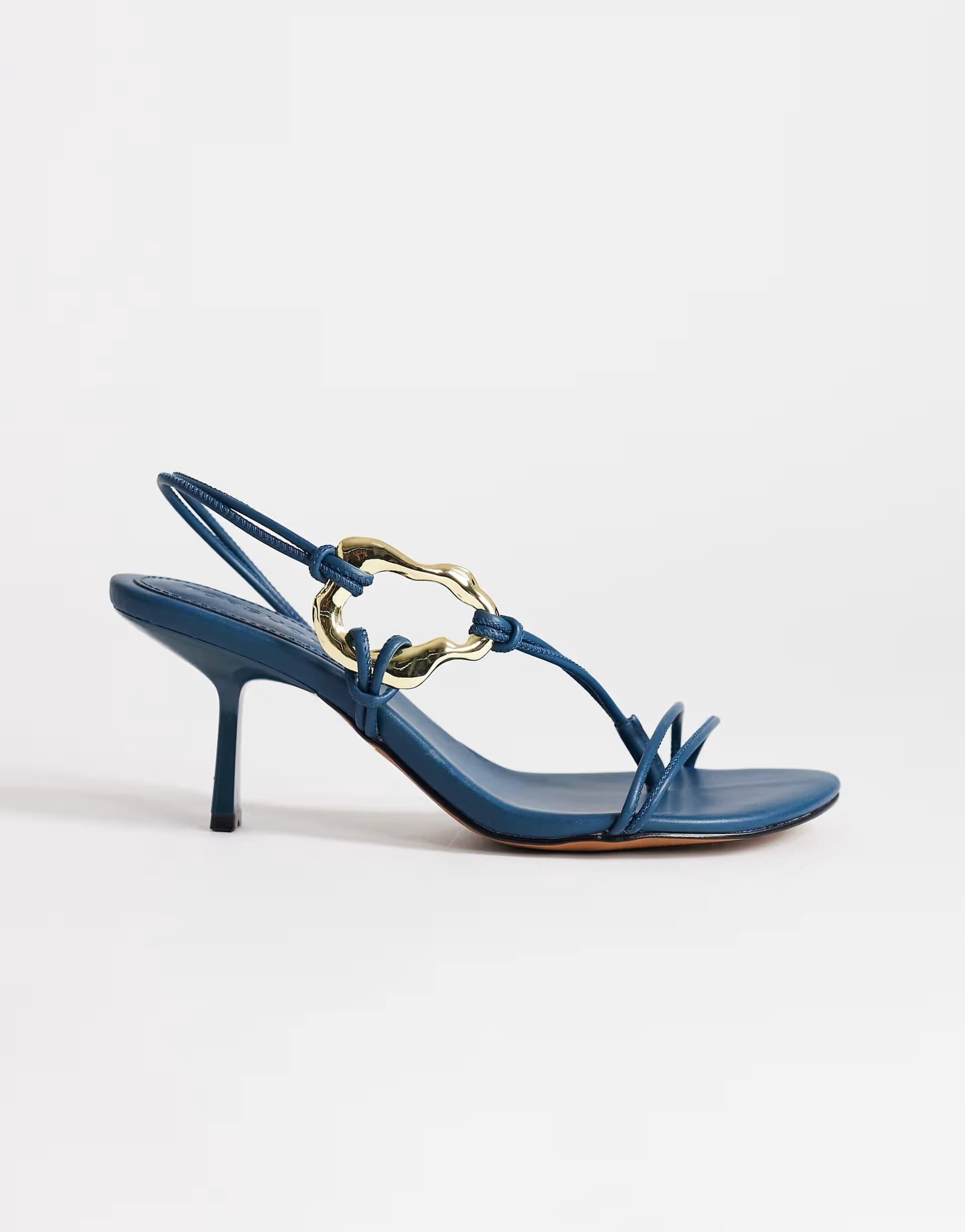 ASOS ASOS Teal Strappy Mid Heeled Sandal With Hardware