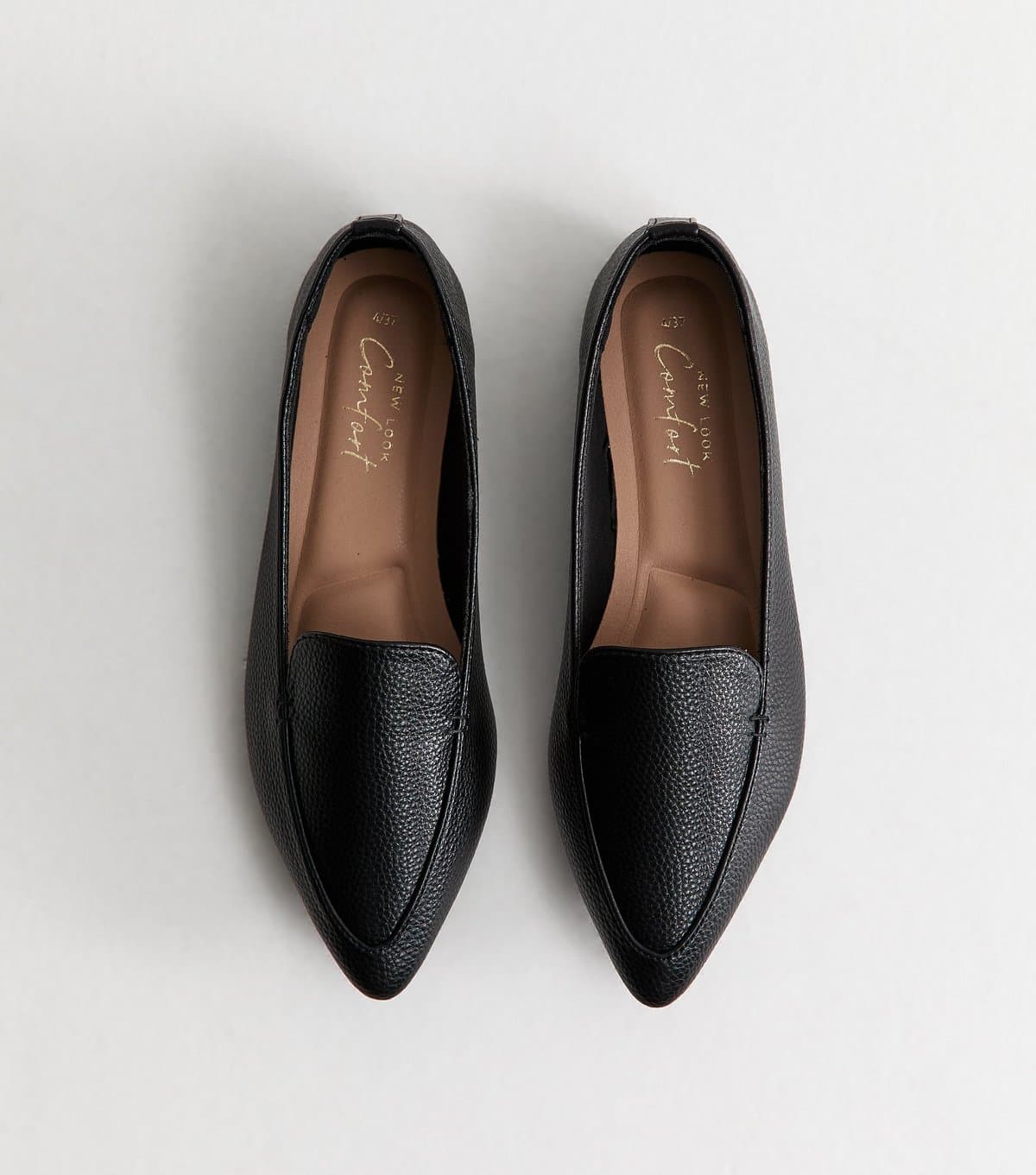 New Look Women's Black Faux Leather Flat Pointed Loafers Vegan New Look