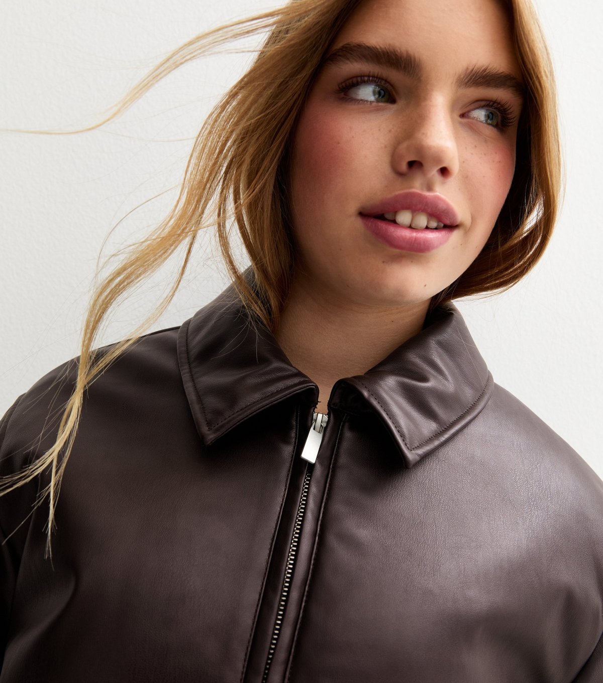 New Look Girls' Dark Brown Bubble Hem Faux Leather Jacket New Look - 2