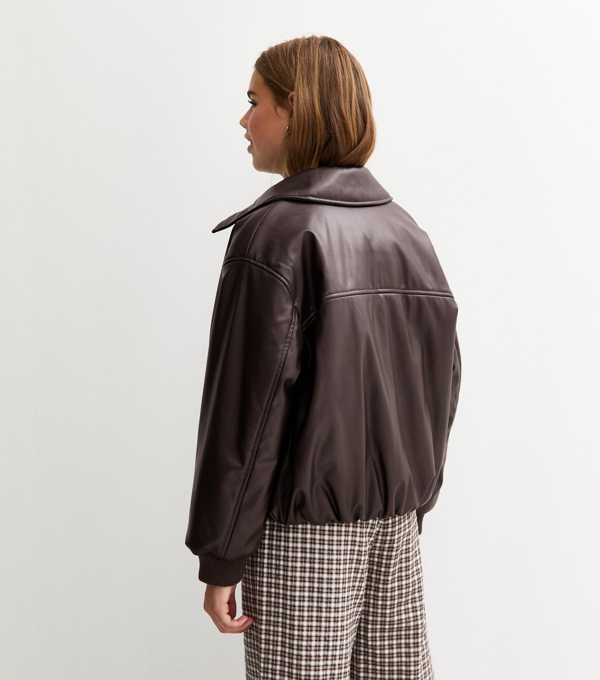 New Look Girls' Dark Brown Bubble Hem Faux Leather Jacket New Look - 4