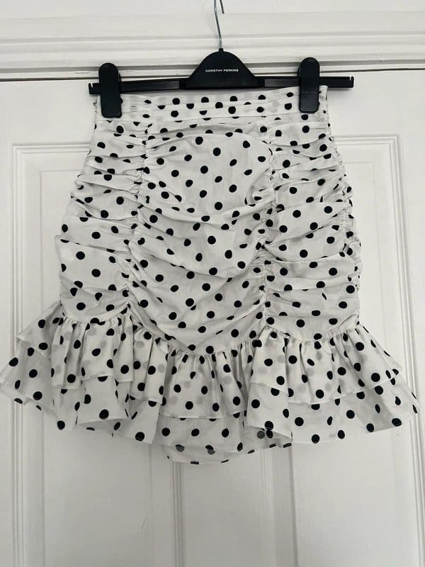 ASOS White and Black Polka Dot Ruched Mini Skirt