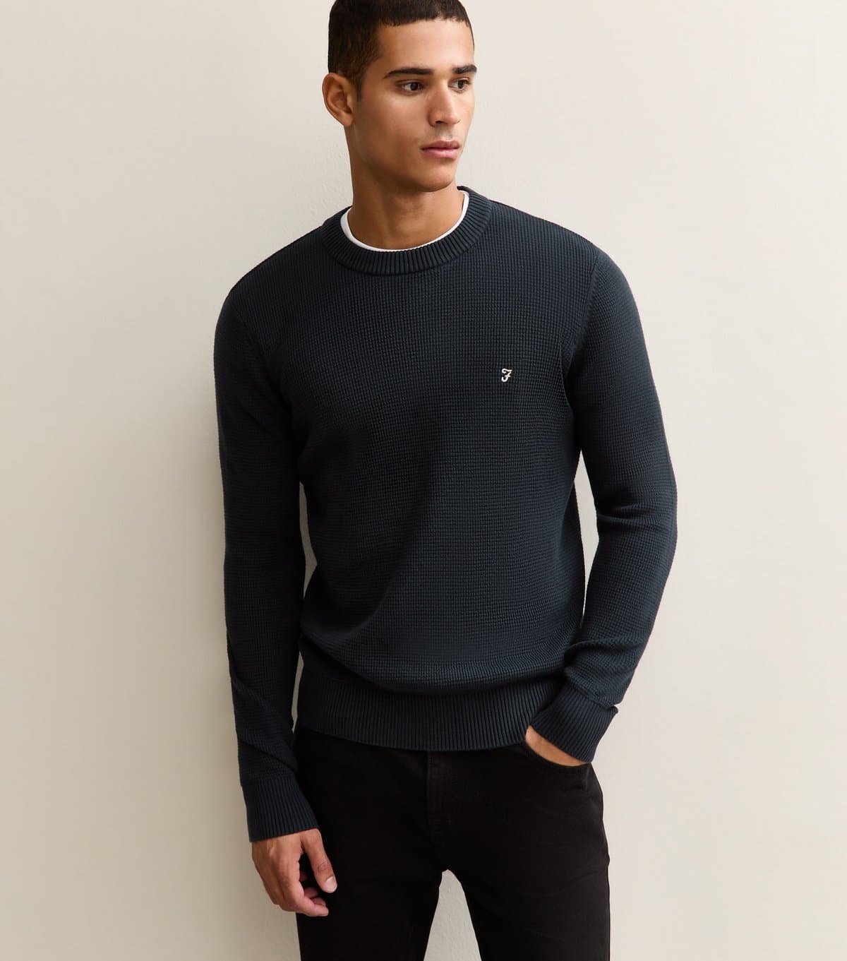 Farah Farah Navy Regular Fit Knitted Crew Neck Jumper