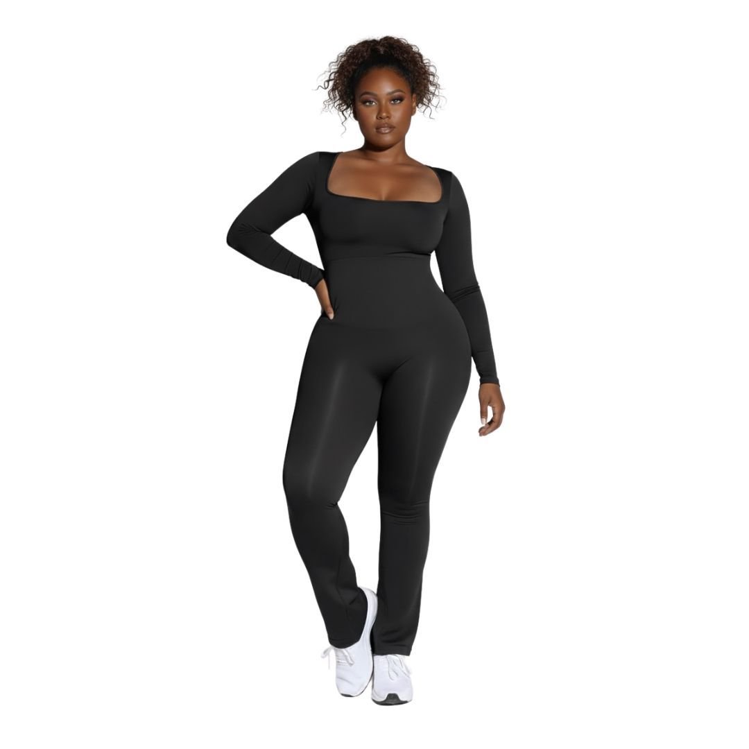 GWB Shapewear GWB Shapewear Women's Sculpt Me Cinch Waist Flared Leg Long Sleeves Jumpsuit Black - 3