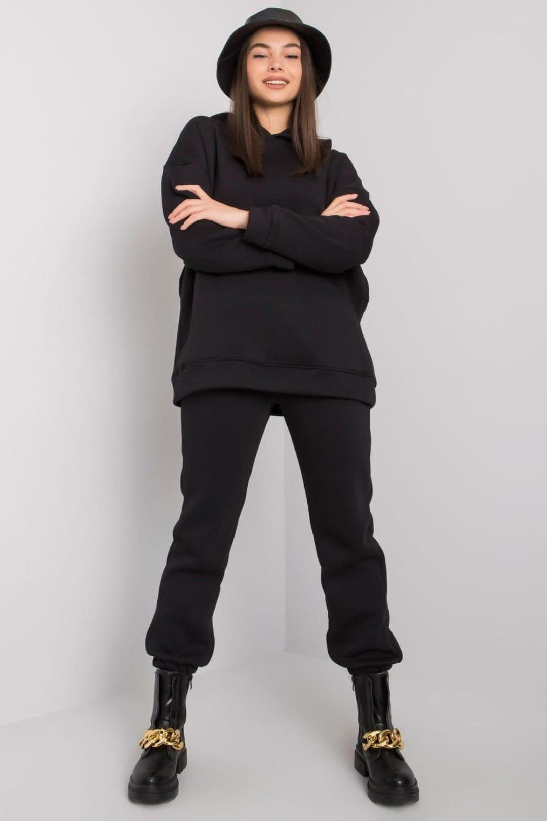 Love Lace Love Lace Women's Hooded Sweatshirt & Jogger Pants Set Style 176994 in Black
