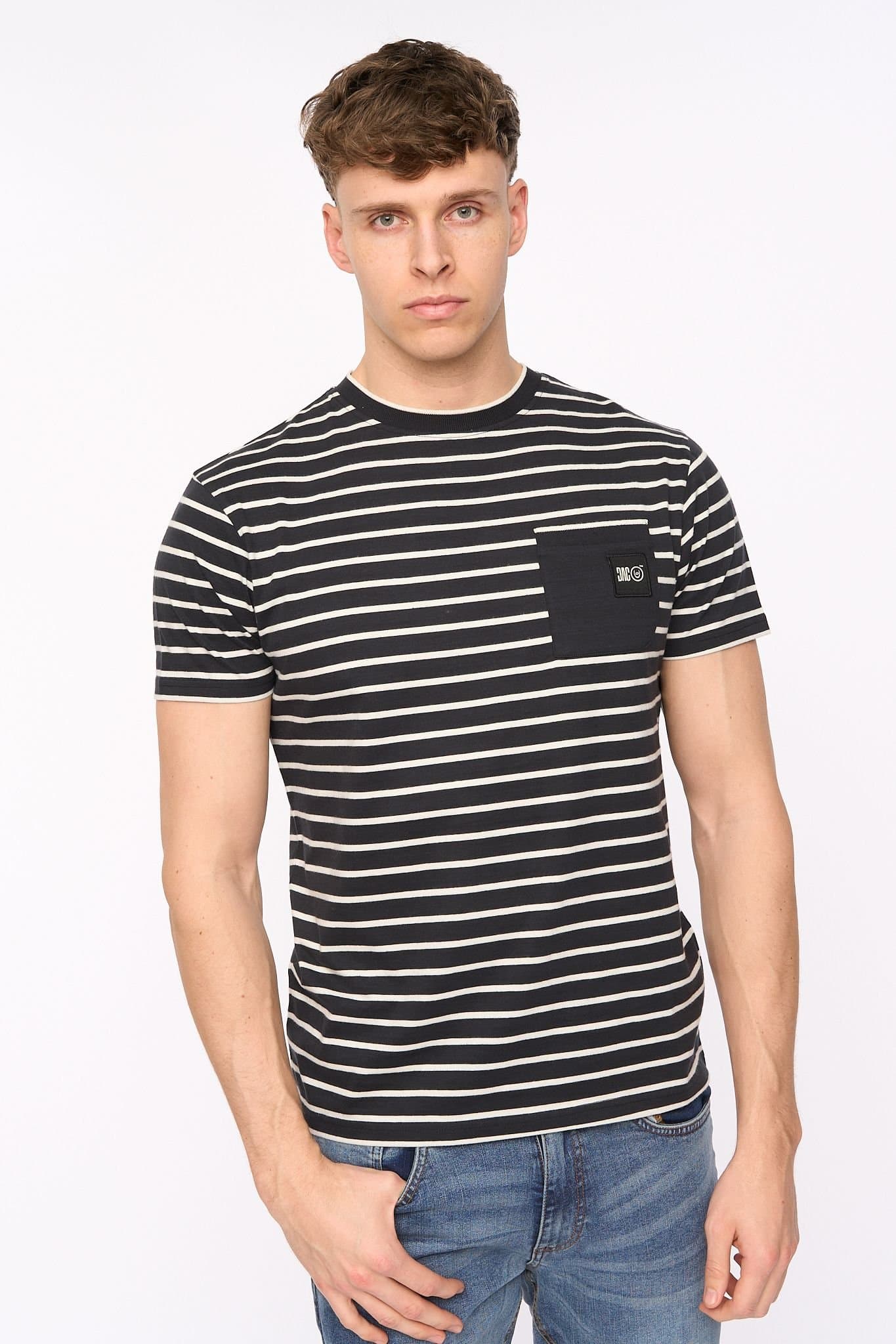 Duck and Cover Duck and Cover Men's Danversity Striped Cotton T-Shirt with Chest Pocket in Black