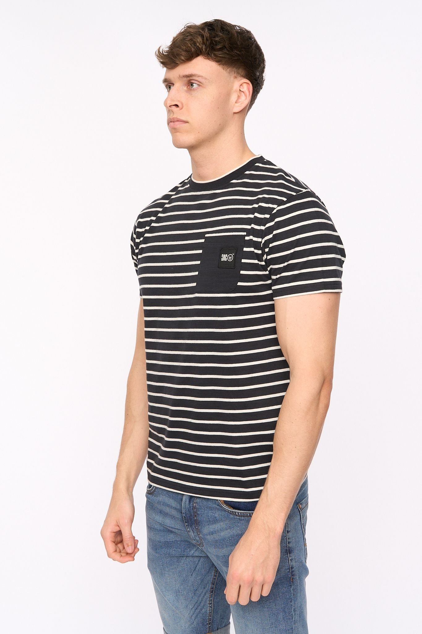 Duck and Cover Duck and Cover Men's Danversity Striped Cotton T-Shirt with Chest Pocket in Black - 2