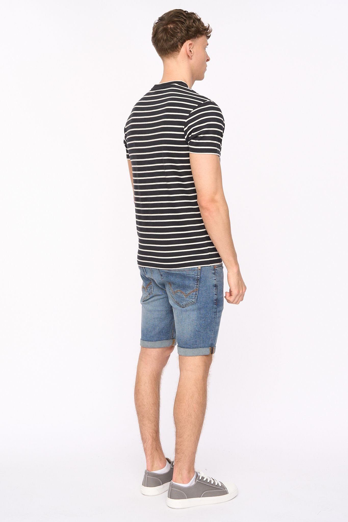 Duck and Cover Duck and Cover Men's Danversity Striped Cotton T-Shirt with Chest Pocket in Black - 3