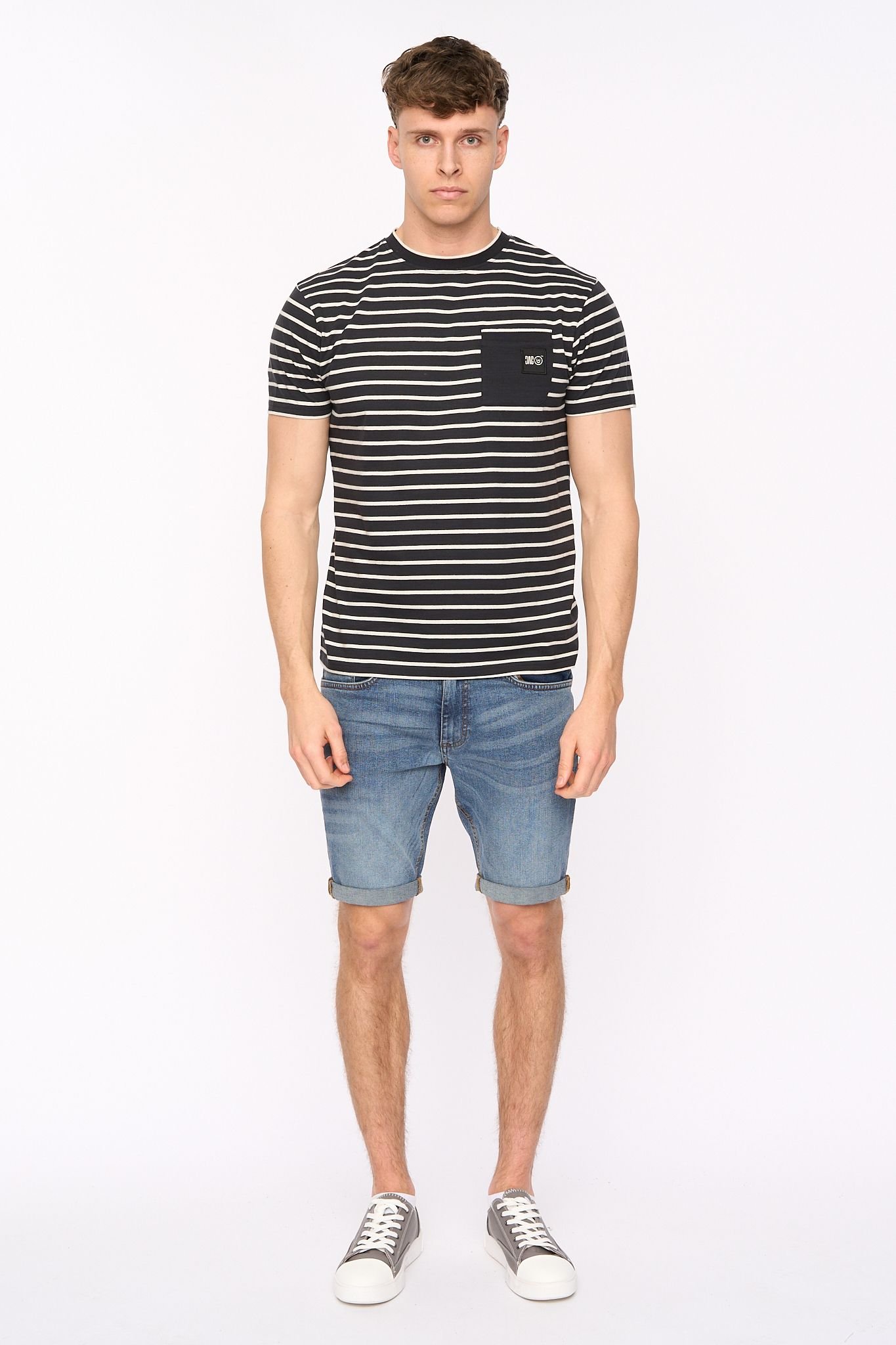 Duck and Cover Duck and Cover Men's Danversity Striped Cotton T-Shirt with Chest Pocket in Black - 4