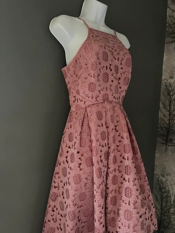 chi chi london Chi Chi London Dusty Pink Lace Midi Skater Dress UK 10 Wedding Guest Prom Bridesmaid New