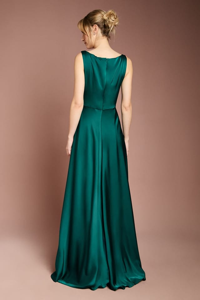Coast Coast Women's Honoured Sleeveless Cowl Neck Satin Maxi Bridesmaid Dress in Emerald - 3