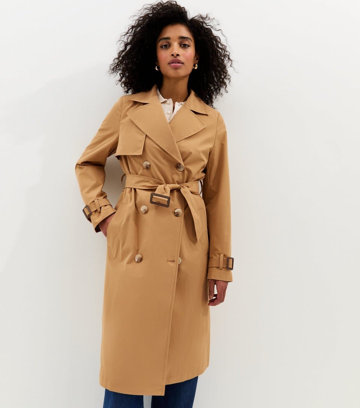 New Look Women's Tan Double Breasted Trench Coat New Look