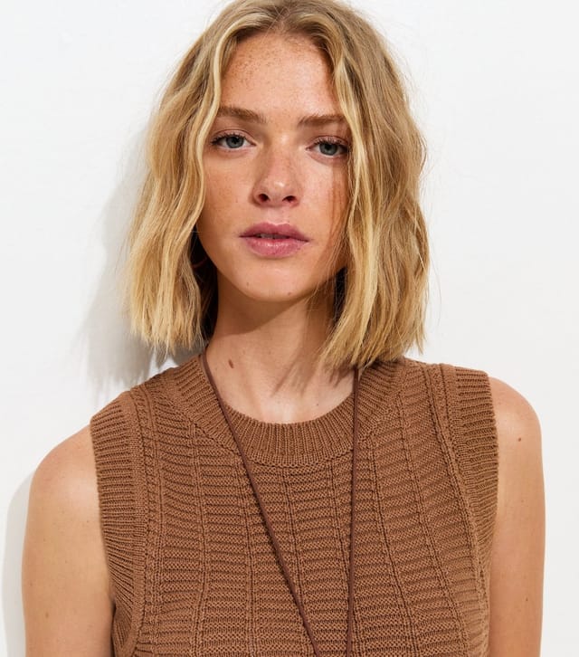 New Look Women's Tan Chunky Knit Stitch Crop Vest New Look - 3
