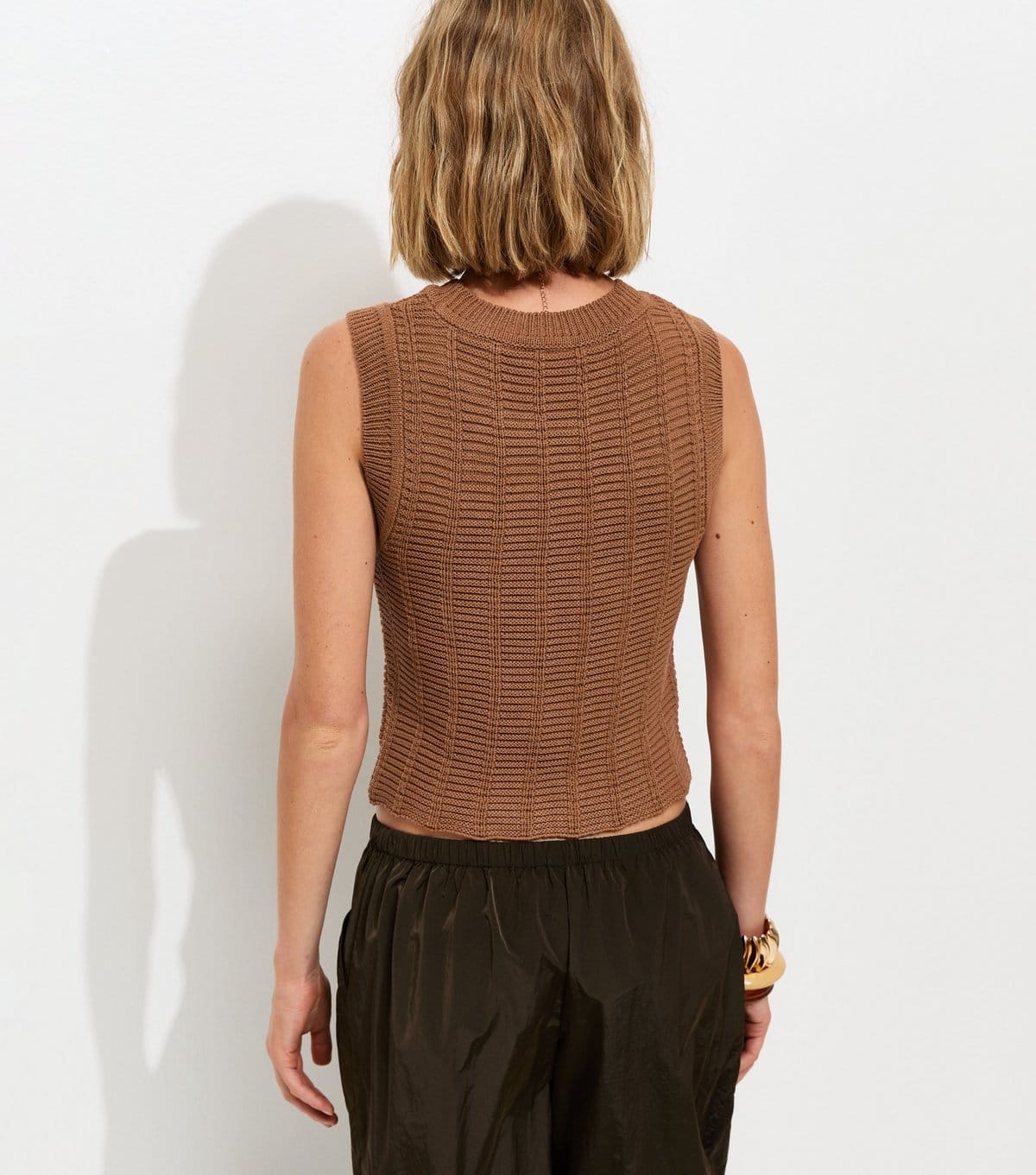 New Look Women's Tan Chunky Knit Stitch Crop Vest New Look - 4
