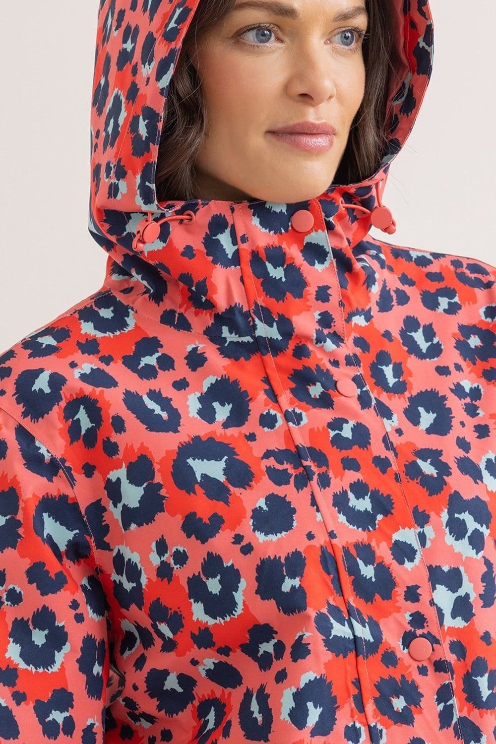 klass Klass. Women's Hooded Waterproof Animal Print Raincoat in Coral - 4