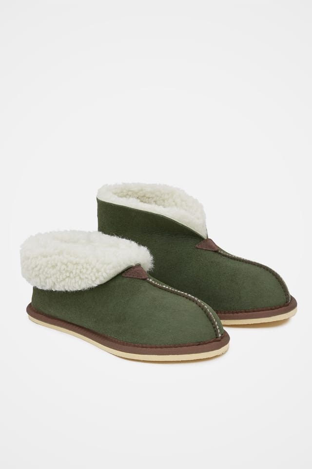 Celtic & Co Celtic & Co Women's ' Shearling Bootee Slippers in Dark Olive - 2