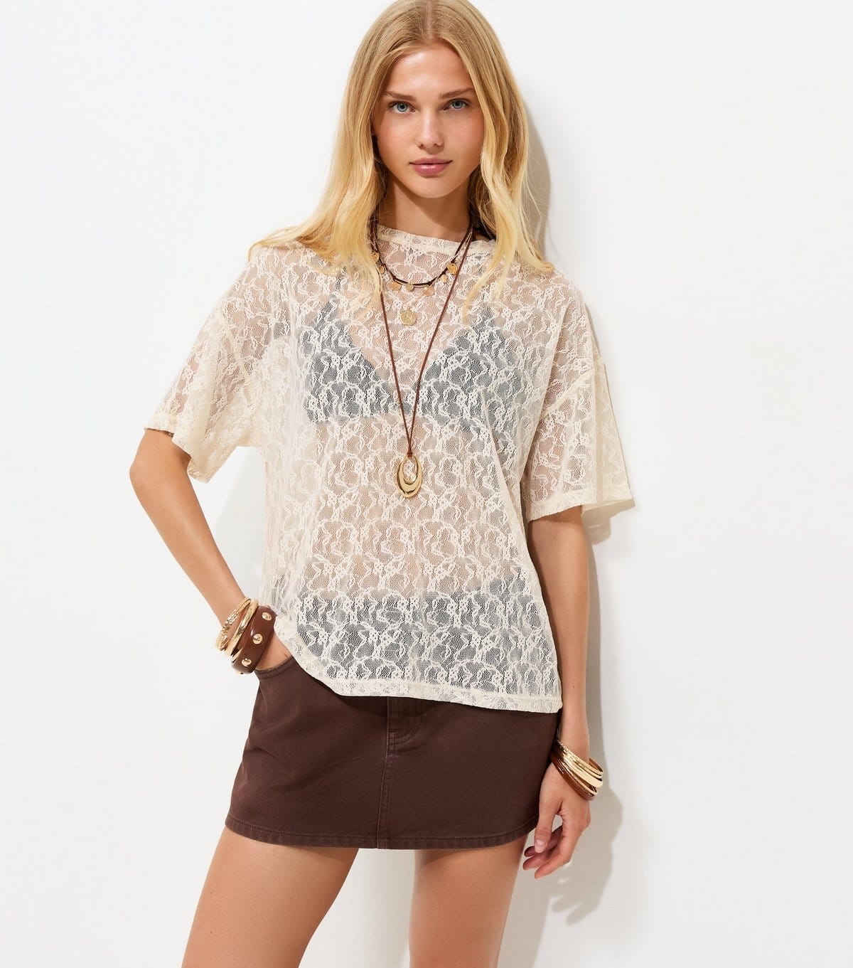 New Look Cream Lace Boxy Fit Oversized Top