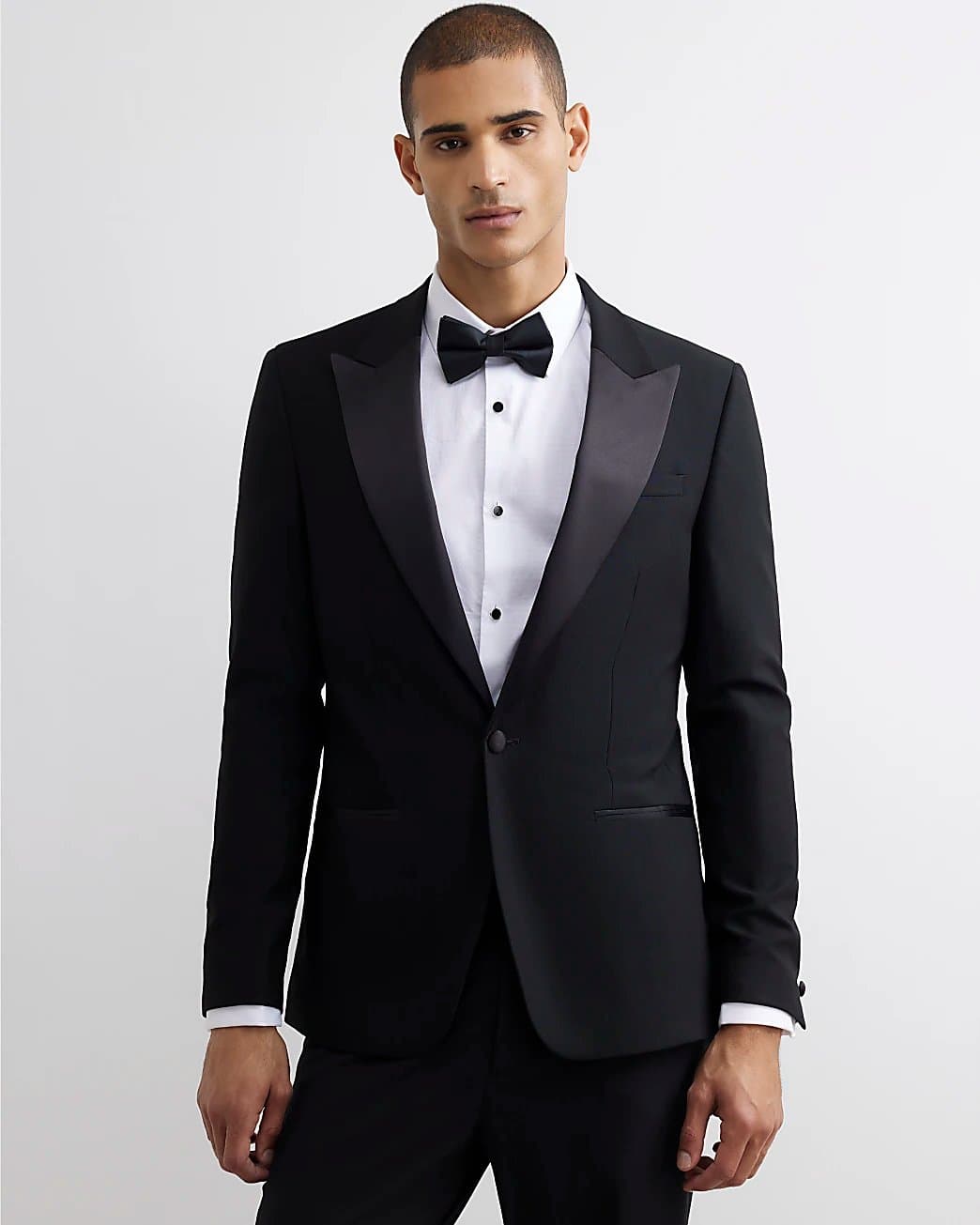 River Island Mens River Island Black Slim Fit Stretch Tuxedo Suit Jacket