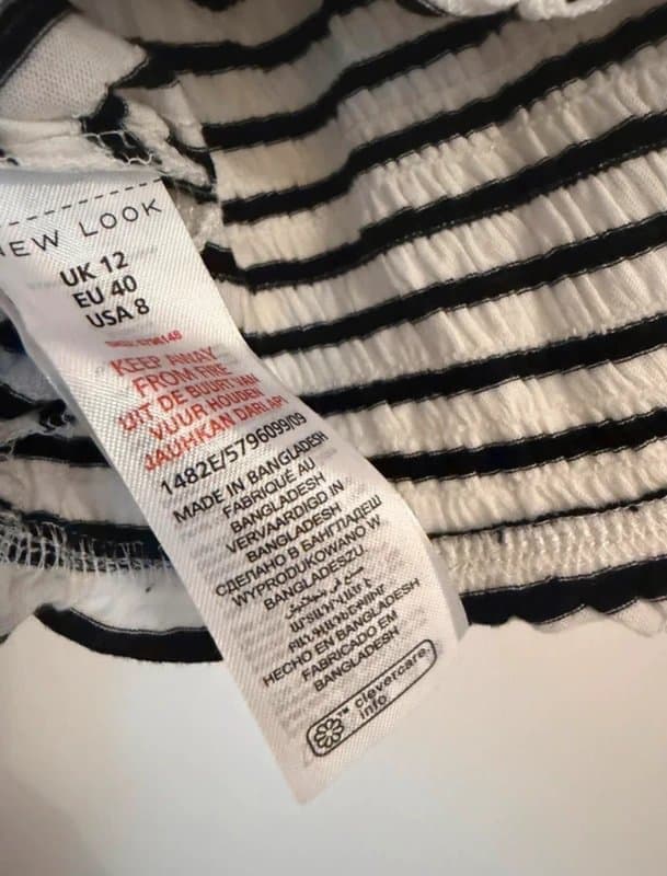 H&M New Look Black & White Ruched Frill Hem Top - Size 12 Very Good Condition