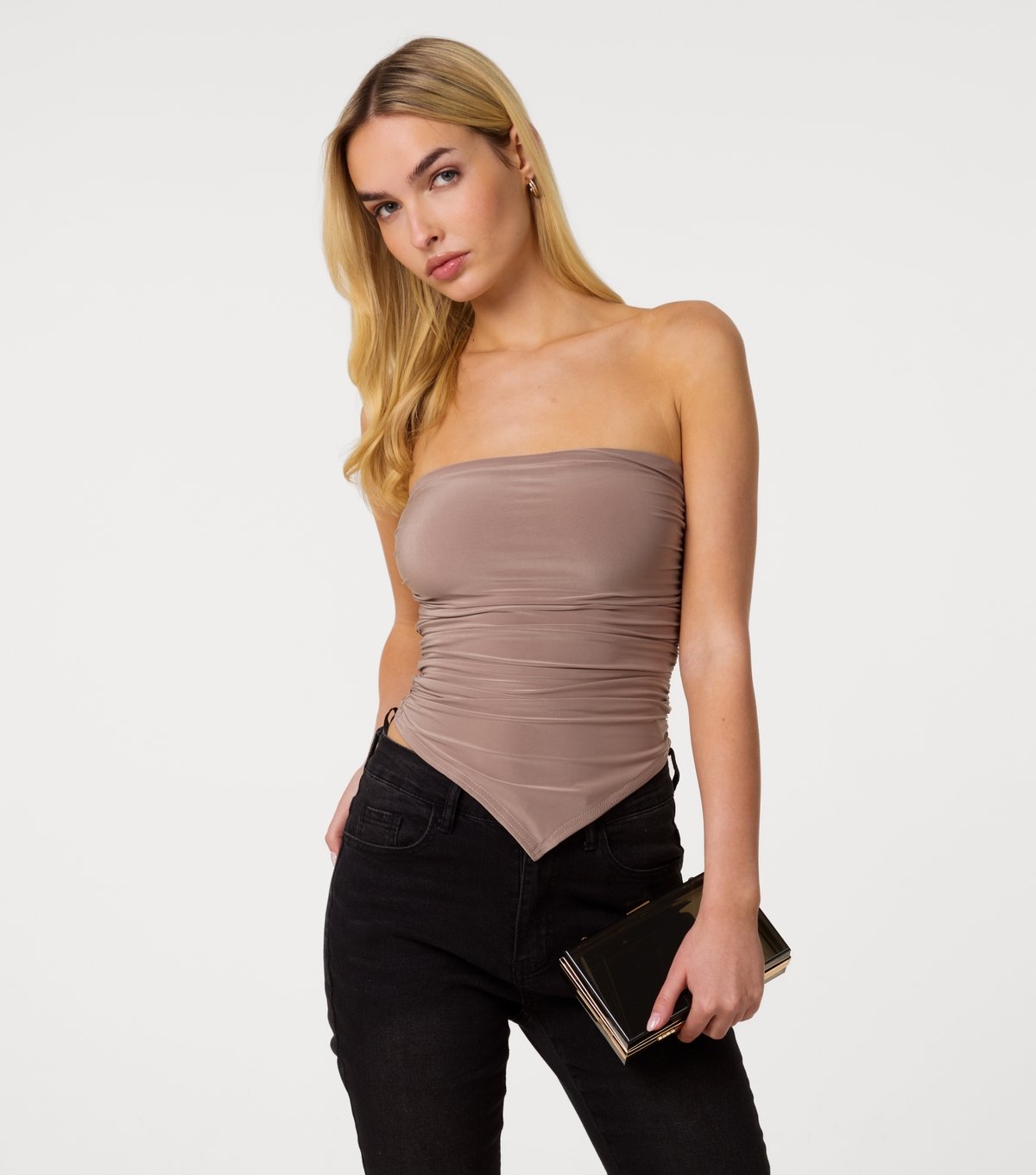 Pink Vanilla Women's Brown Ruched Slinky Bandeau Top Pink Vanilla New Look - 3