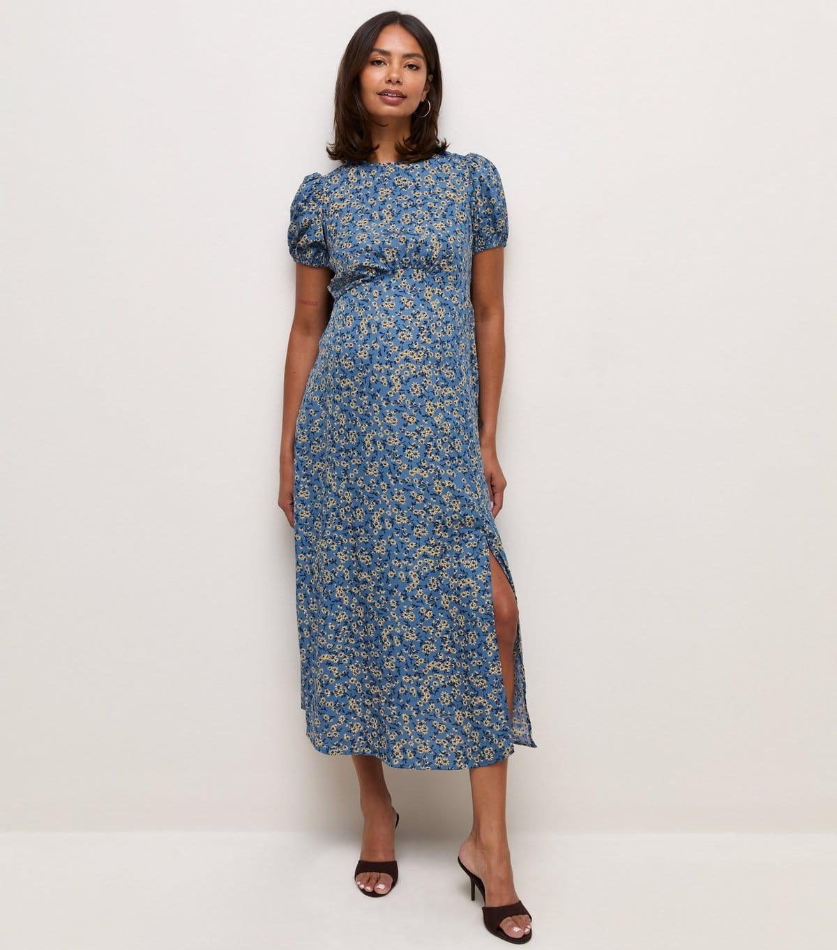 New Look Women's Maternity Blue Ditsy Print Crew Neck Midi Dress New Look - 1