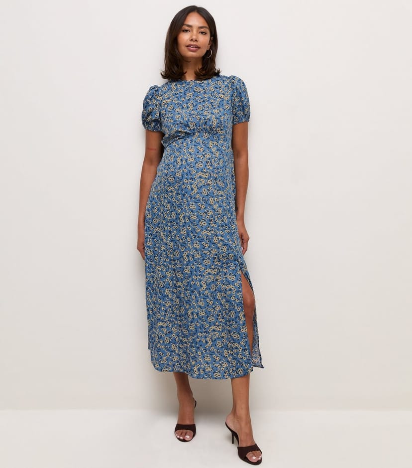 New Look Women's Maternity Blue Ditsy Print Crew Neck Midi Dress New Look - 1