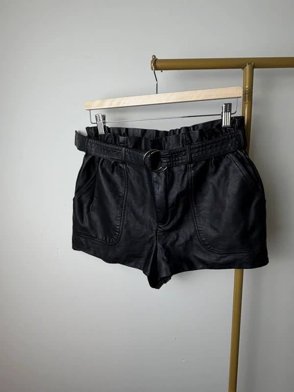 Primark Primark Black Faux Leather Paperbag Shorts UK14