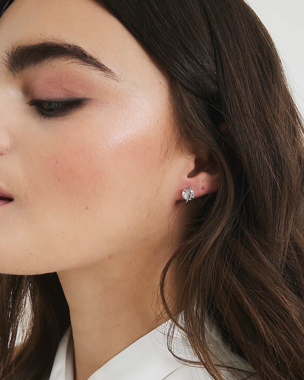 River Island River Island Womens Silver Diamond Simulant Cross Stud Earrings