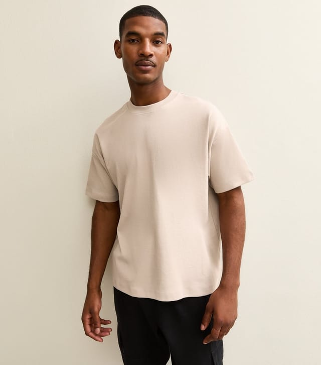 New Look Men's Stone Relaxed Heavyweight Crew Neck T-Shirt New Look - 2