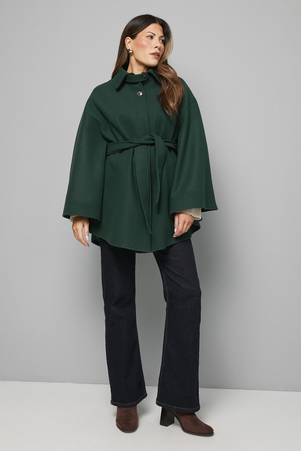 Wallis Wallis Women's Wool Mix Belted Cape in Teal - 2